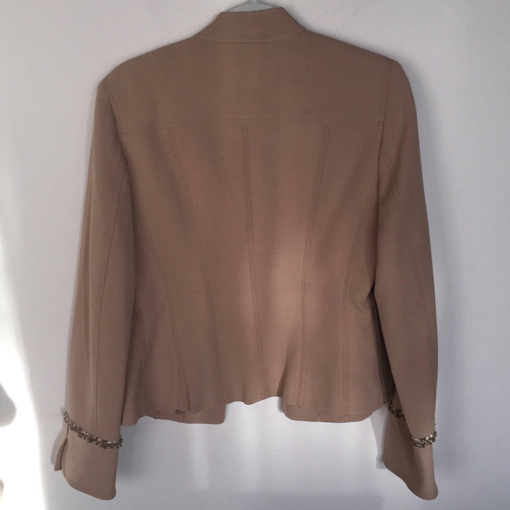 Women's Tan Collarless Jacket - Picture 5 of 6